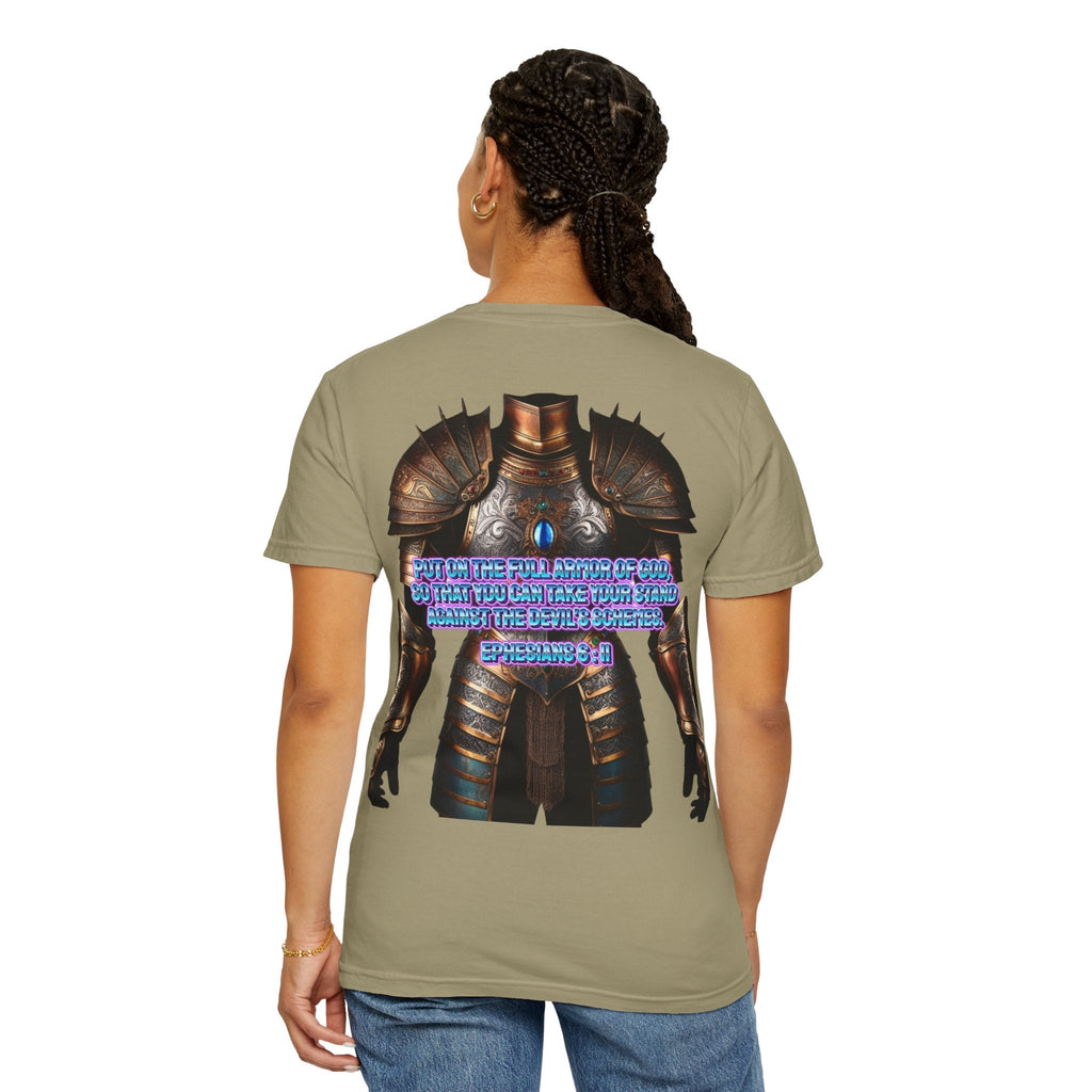 Religious Graphic Tee with Armor Of God Design - Unisex Garment-Dyed T-shirt Printify