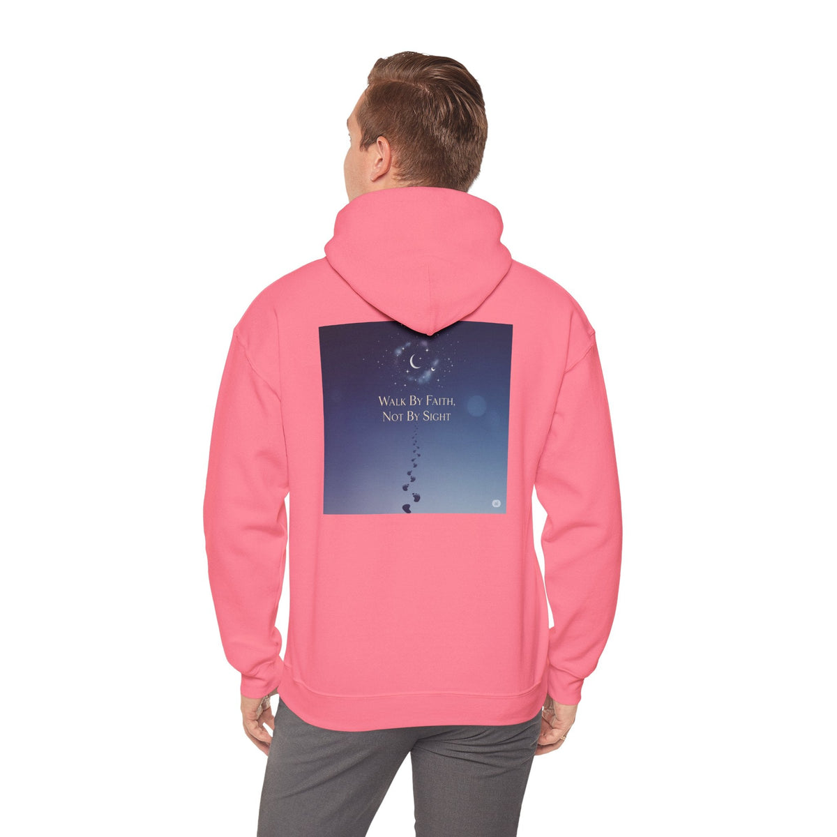 Walk by Faith, Not by Sight Hoodie – Moonlit Footprints Christian Hoodie for Cozy Nights Printify