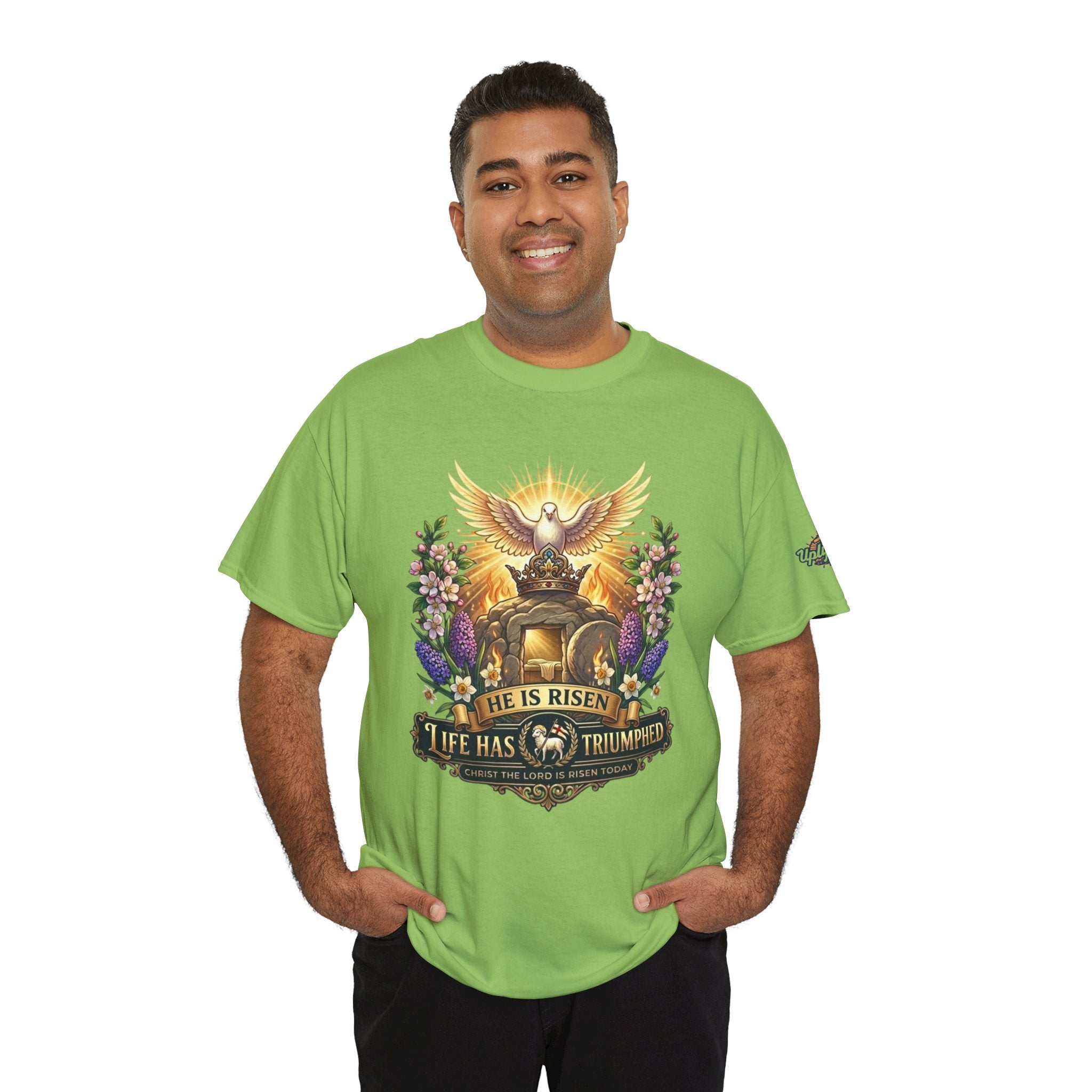 He Is Risen "Life Has Triumphed" T-Shirt — Easter Resurrection Christian Tee Printify