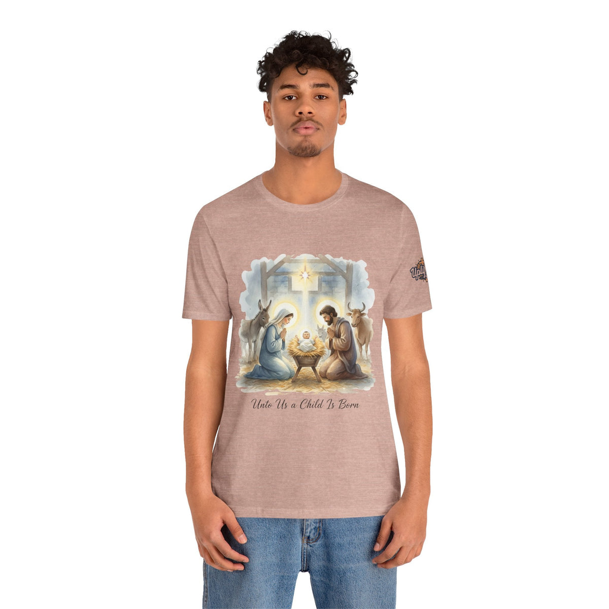 Unto Us a Child is Born T-shirt – Isaiah 9:6 Nativity Manger Scene Christian Christmas T-shirt for Holy Night Faith Printify