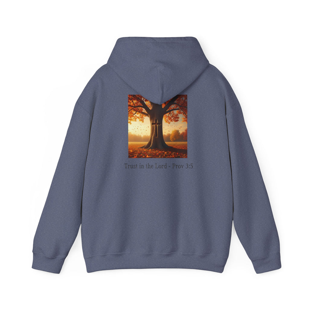 Trust in the Lord Hoodie – Autumn Tree Proverbs 3:5 Christian Hoodie for Cozy Faith Printify