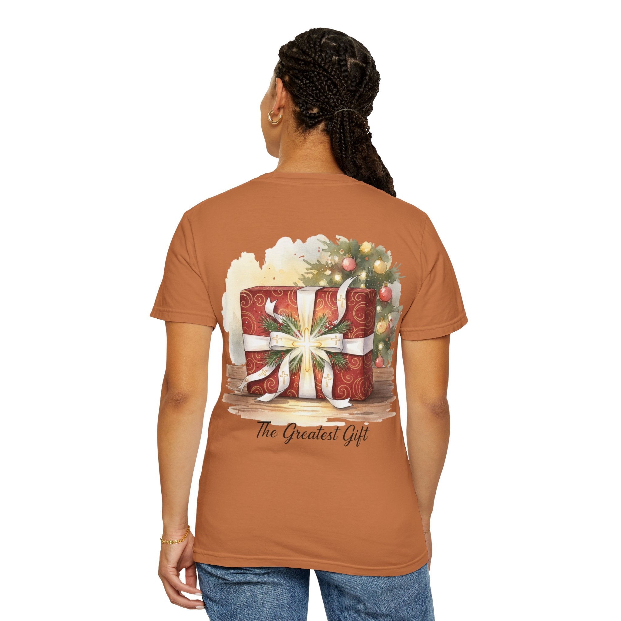 The Greatest Gift T-shirt – Cross Bow Present Christian T-shirt for Christmas Salvation & Eternal Faith Printify