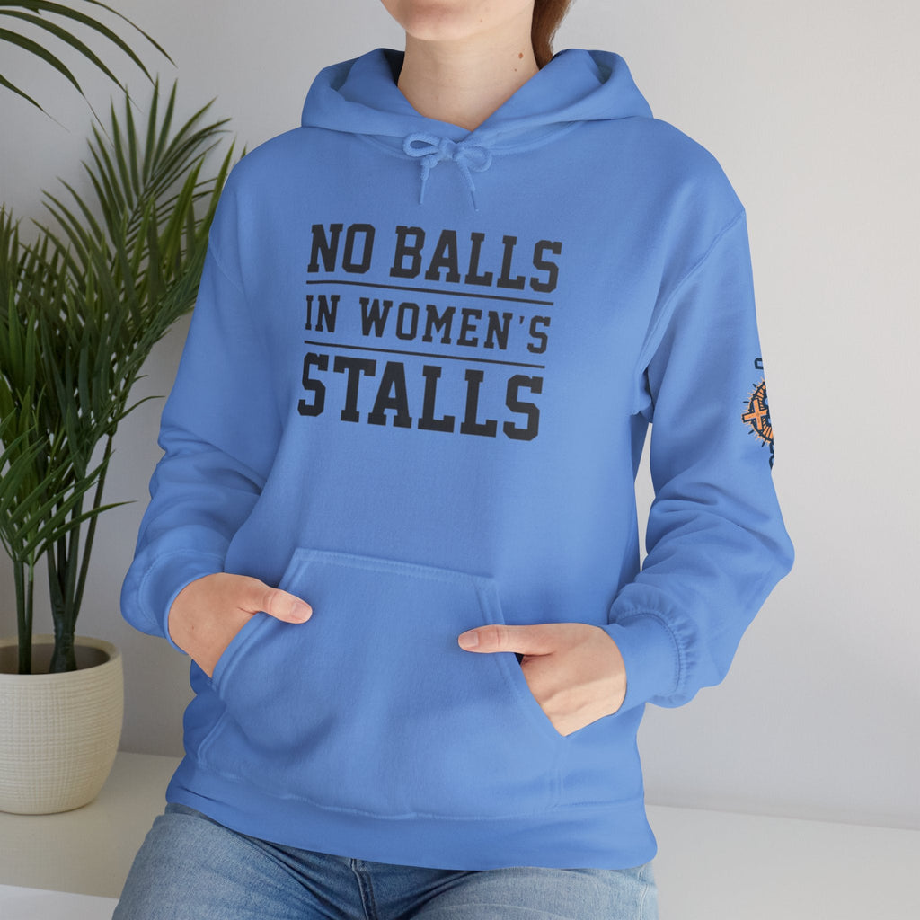 "No Balls in Women's Stalls" Statement Hoodie — Protest Sweatshirt Printify