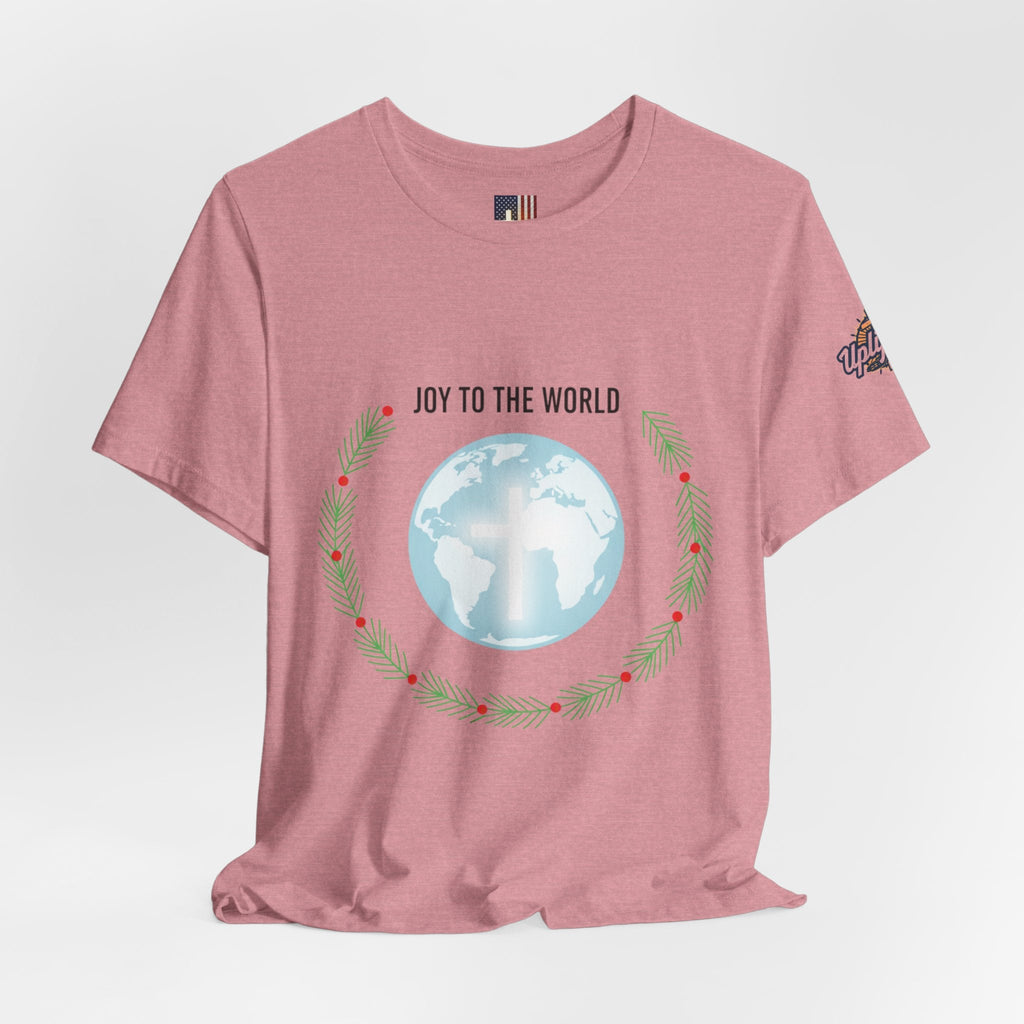 Joy to the World T-shirt – Wreath Earth Nativity Christian Christmas T-shirt for Isaiah 9:6 Holiday Faith & Festive Joy Printify