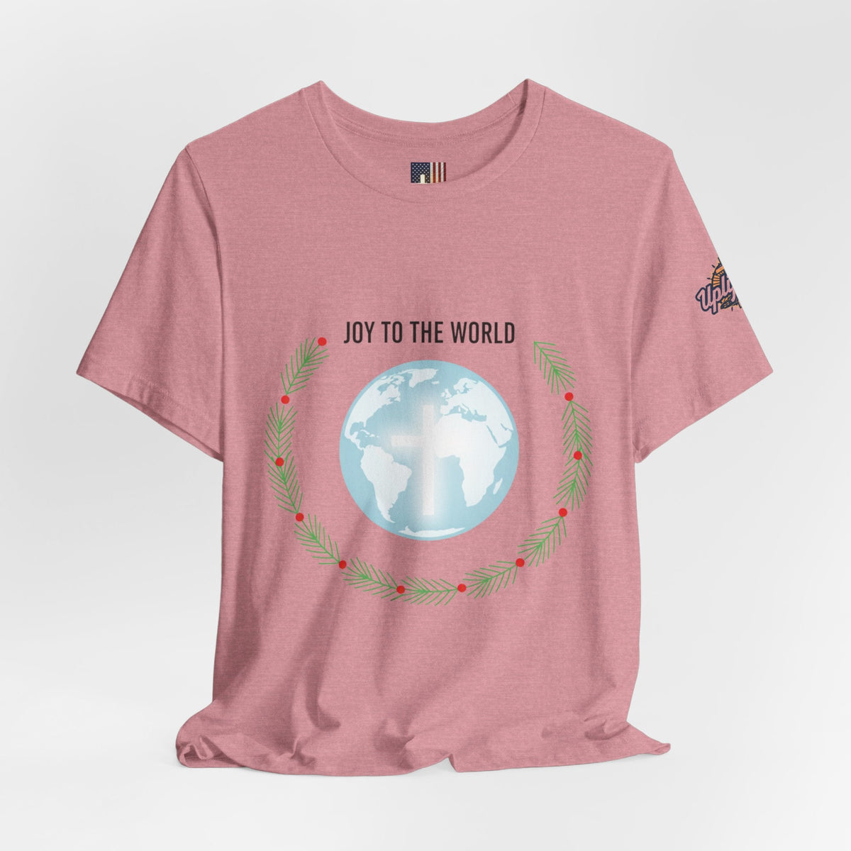 Joy to the World T-shirt – Wreath Earth Nativity Christian Christmas T-shirt for Isaiah 9:6 Holiday Faith & Festive Joy Printify