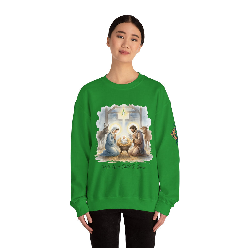 Unto Us a Child is Born Sweatshirt – Isaiah 9:6 Nativity Manger Scene Christian Christmas Sweatshirt for Holy Night Faith Printify