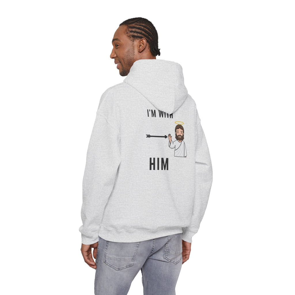 🔥 I’m With Him → Christian Hoodie | Arrow Pointing to Jesus | Minimalist Faith Tee | Subtle Cross Design | Bible-Inspired Apparel by Uplifted Gear Printify