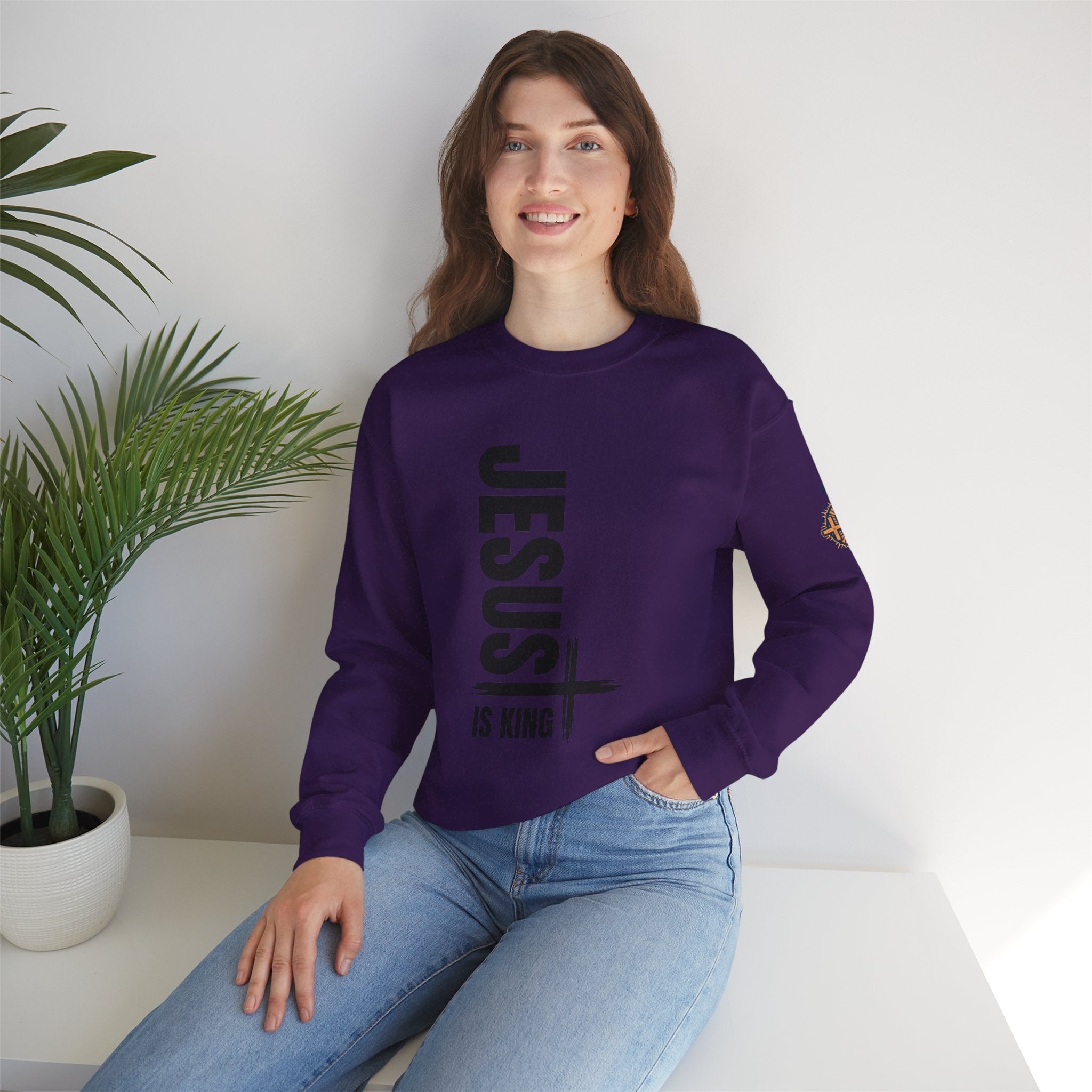Jesus Is King Sweatshirt | Modern Typographic Cross Christian Sweatshirt Printify