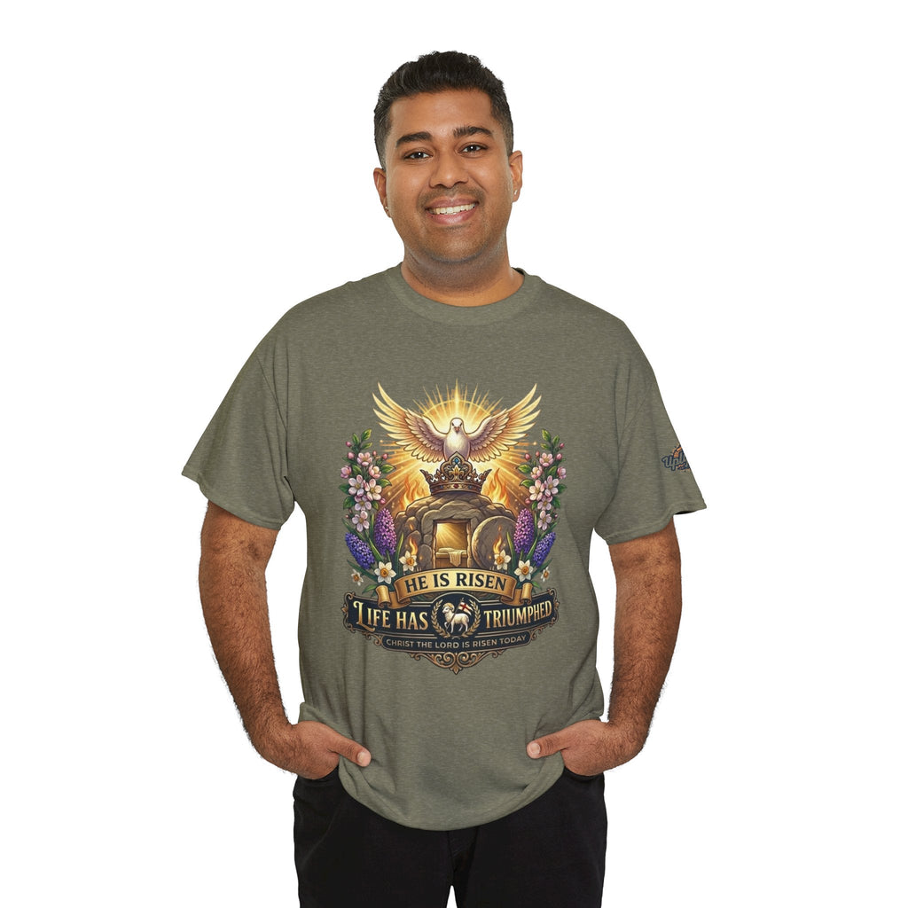 He Is Risen "Life Has Triumphed" T-Shirt — Easter Resurrection Christian Tee Printify