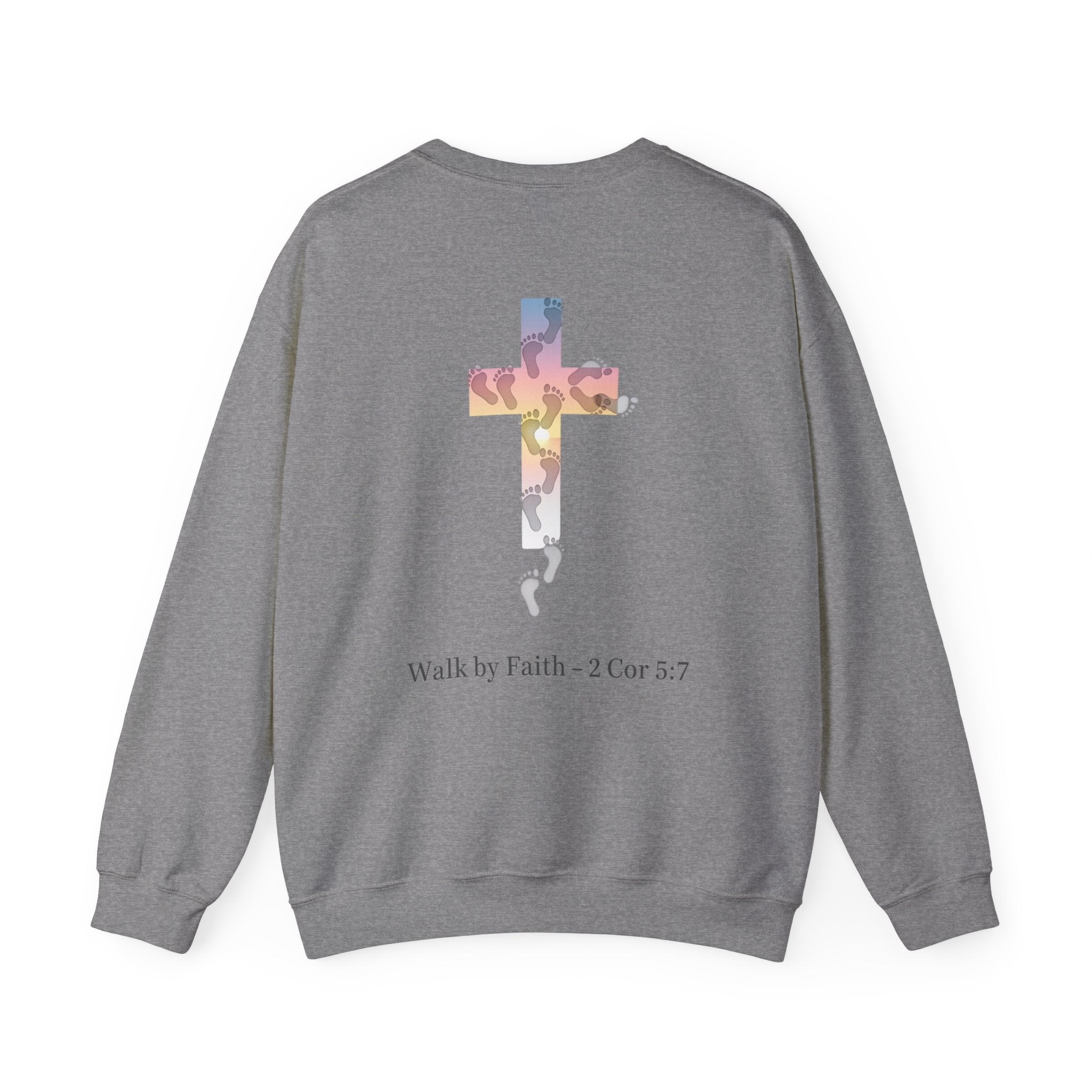 Walk by Faith Sweatshirt – Cross & Footprints Christian Sweatshirt for Cozy Inspiration Printify