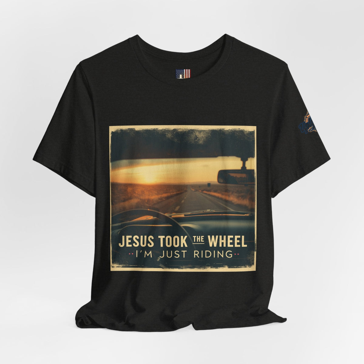 Jesus Took the Wheel I'm Just Riding T-shirt – Funny Christian Convertible Car T-shirt for Surrendered Faith & Humor Printify