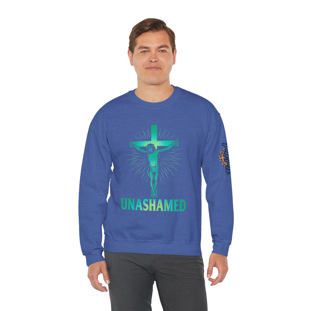 Unashamed Sweatshirt – Romans 1:16 Crucifixion Christian Sweatshirt for Bold Unwavering Faith Printify