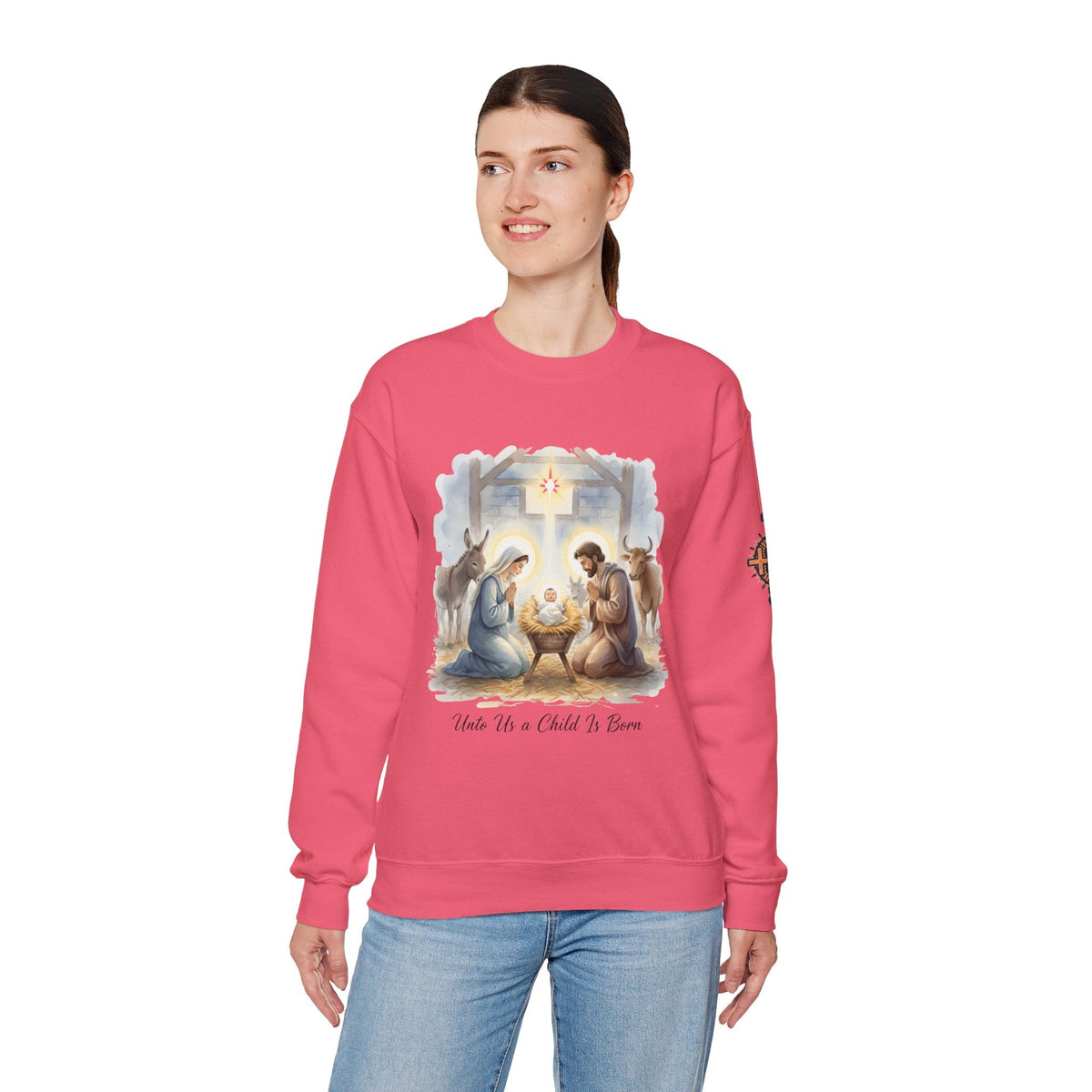 Unto Us a Child is Born Sweatshirt – Isaiah 9:6 Nativity Manger Scene Christian Christmas Sweatshirt for Holy Night Faith Printify