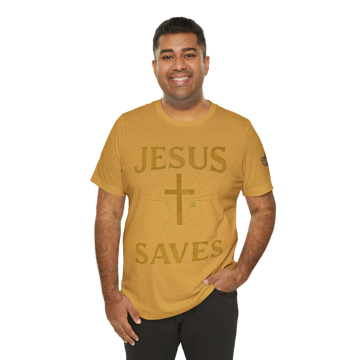 Jesus Saves T-shirt – Radiant Cross & Rays of Light Christian T-shirt for Eternal Hope & Faith Printify