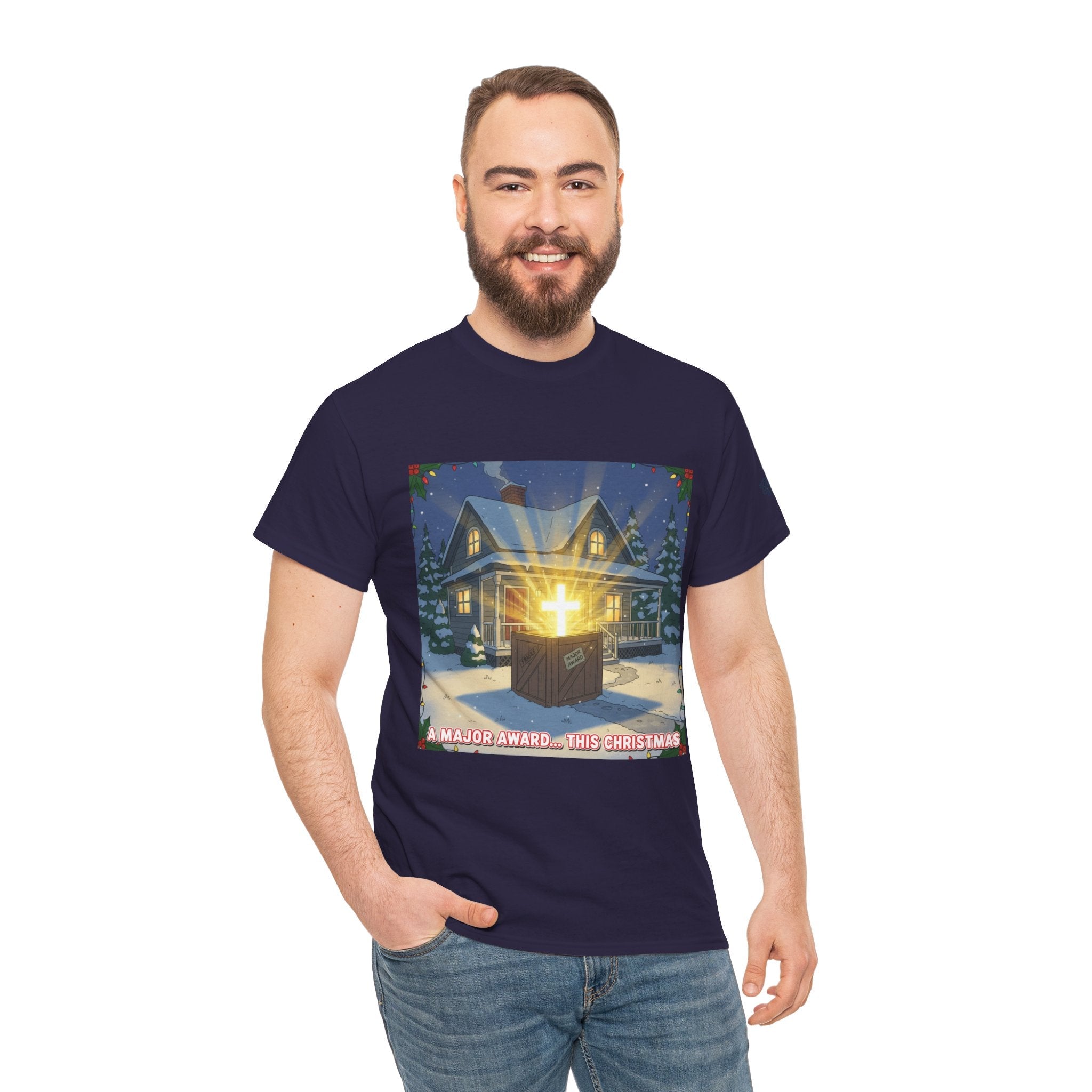 A Major Award This Christmas T-shirt – Fragile Leg Lamp Parody Cross Unboxing Christian T-shirt for Hilarious Faith & Holiday Glow Printify