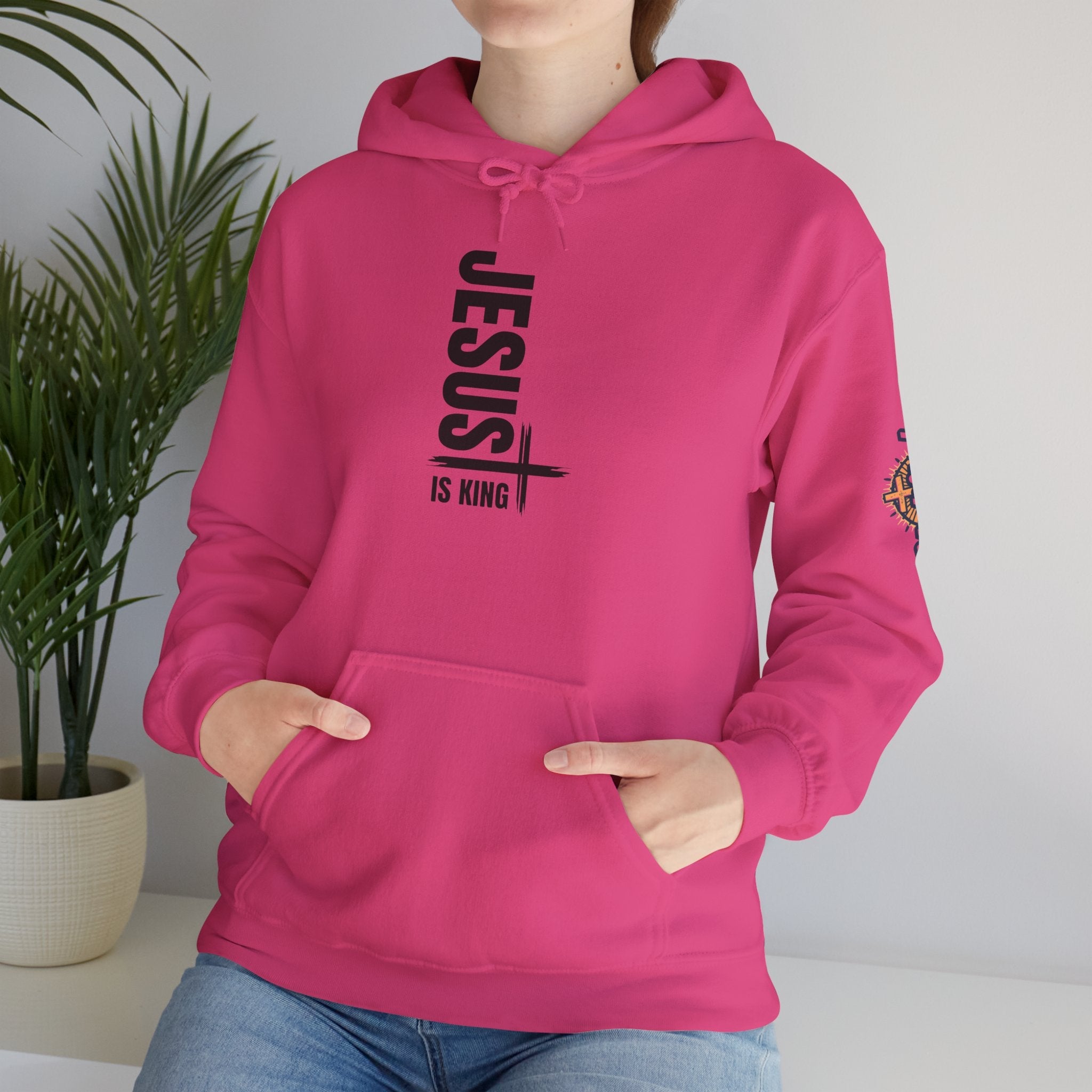 Jesus Is King Hoodie | Modern Typographic Cross Christian Hoodie Printify