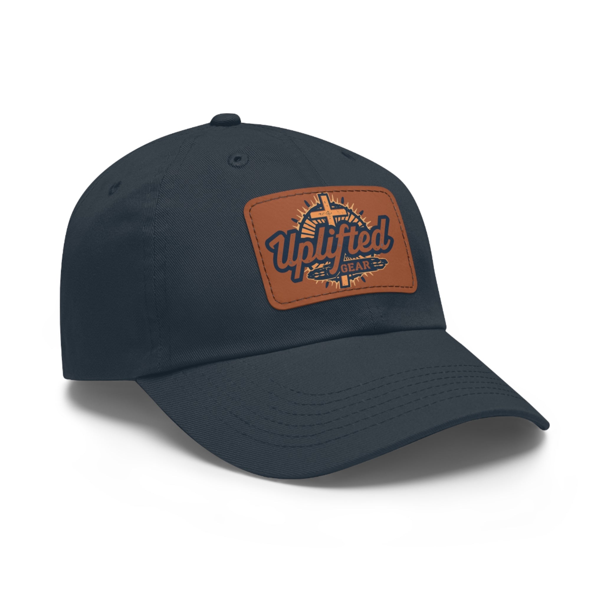 Uplifted Gear Leather Patch Dad Hat — Vintage Aviation Logo Cap Printify
