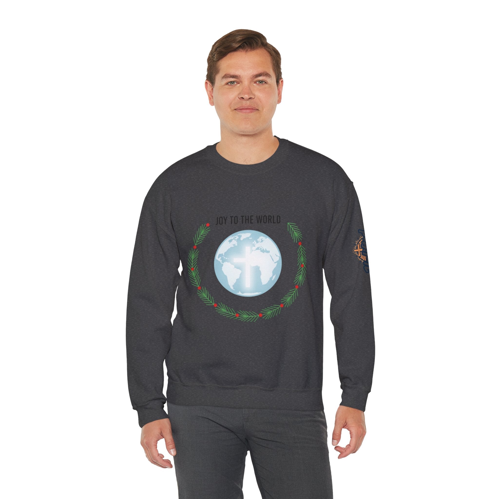 Joy to the World Sweatshirt – Wreath Earth Nativity Christian Christmas Sweatshirt for Isaiah 9:6 Holiday Faith & Festive Joy Printify