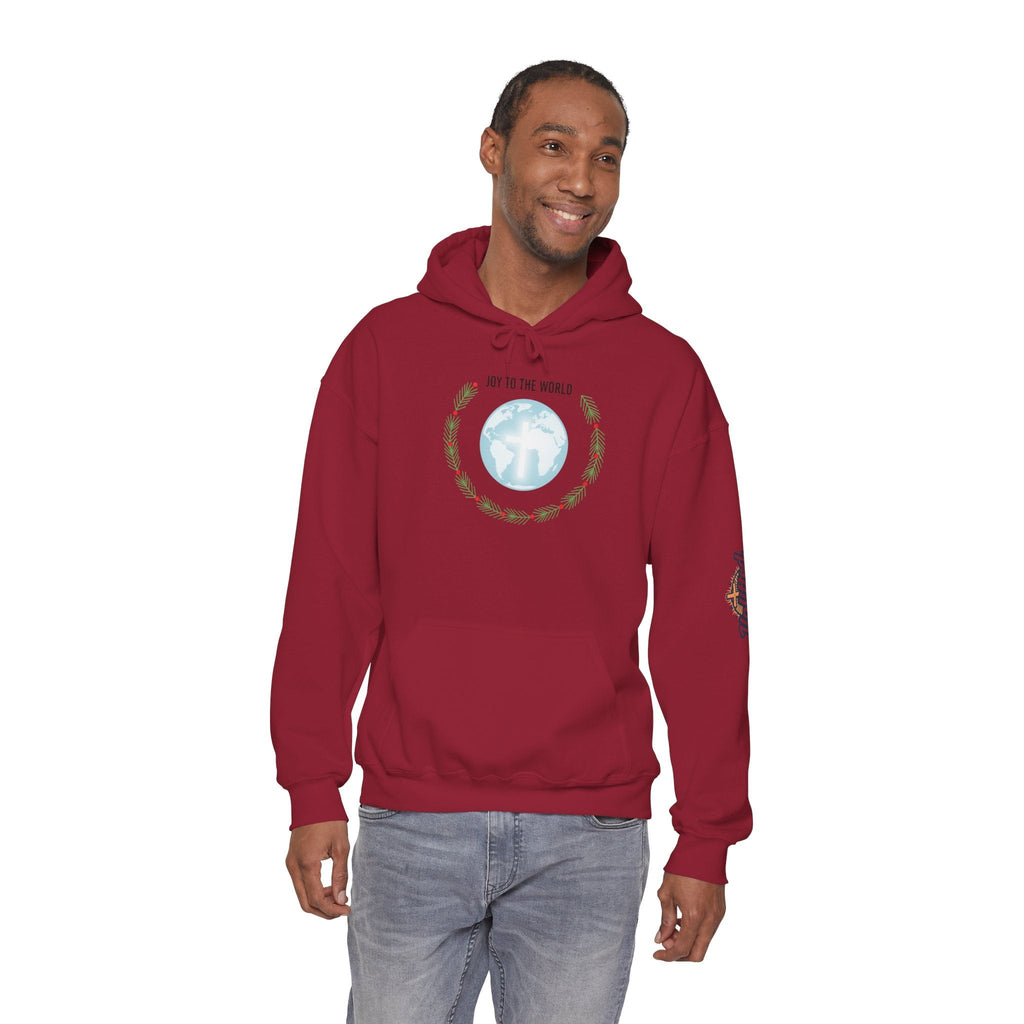 Joy to the World Hoodie – Wreath Earth Nativity Christian Christmas Sweatshirt for Isaiah 9:6 Holiday Faith & Festive Joy Printify