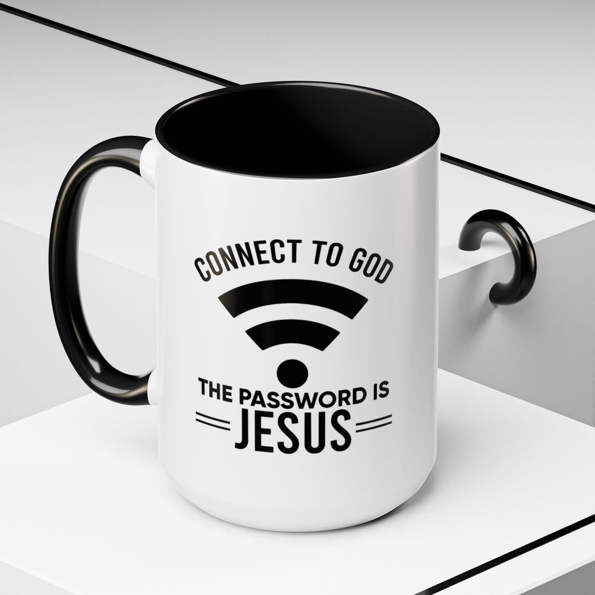 Connect to God Coffee Mug — "WIFI Password is Jesus" Funny Christian Faith Mug Printify
