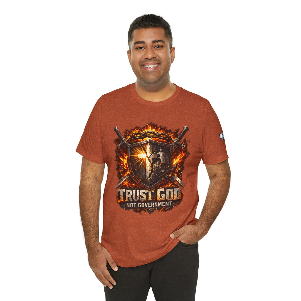 Trust God Not Government Shield Tee — Patriotic Christian Faith T-Shirt Printify