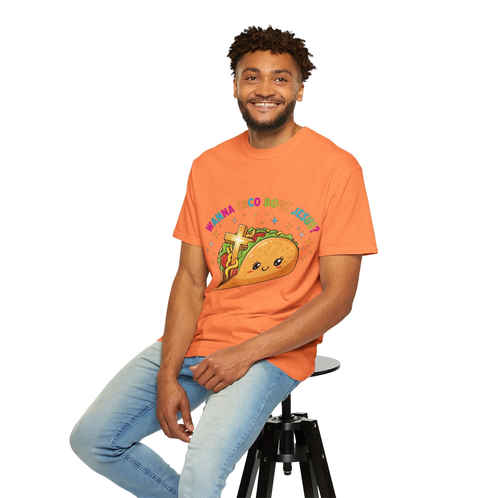 Wanna Taco 'Bout Jesus? Funny Christian Pun T-Shirt – Lettuce Pray & Share Faith! Printify