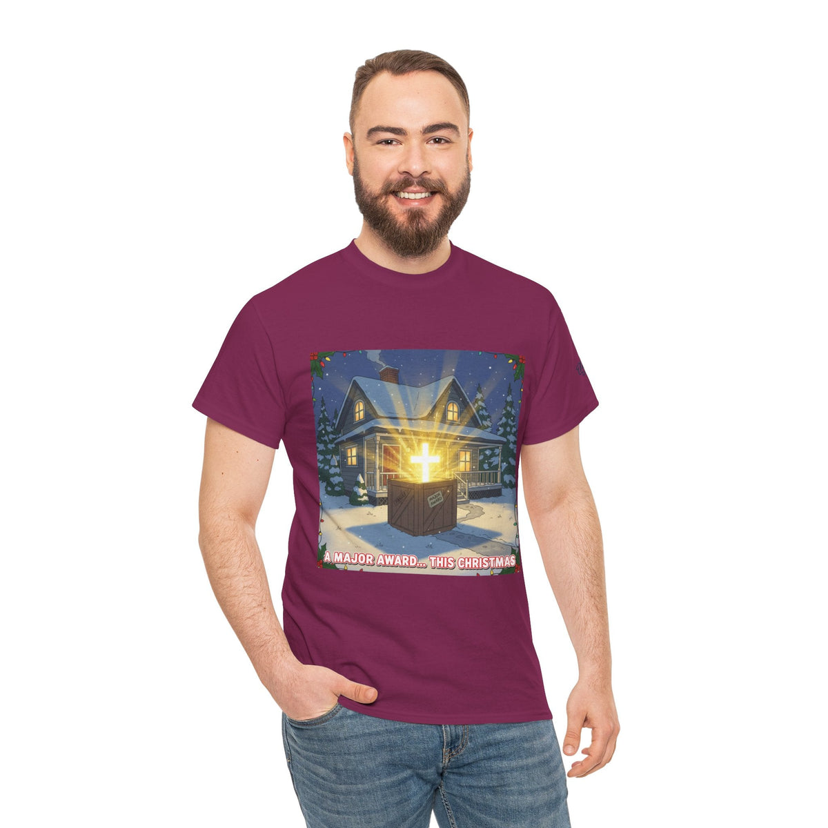 A Major Award This Christmas T-shirt – Fragile Leg Lamp Parody Cross Unboxing Christian T-shirt for Hilarious Faith & Holiday Glow Printify