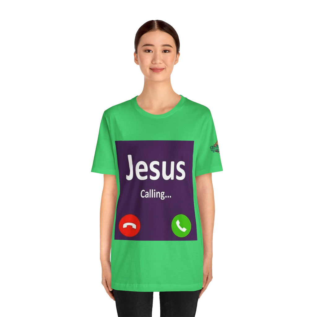 Jesus Calling T-shirt – Funny Cell Phone Screen Christian T-shirt for Divine Connection & Faith Humor Printify