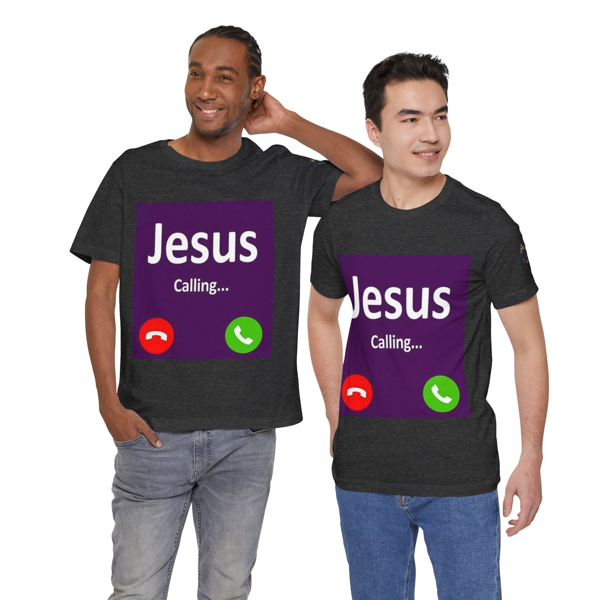 Jesus Calling T-shirt – Funny Cell Phone Screen Christian T-shirt for Divine Connection & Faith Humor Printify