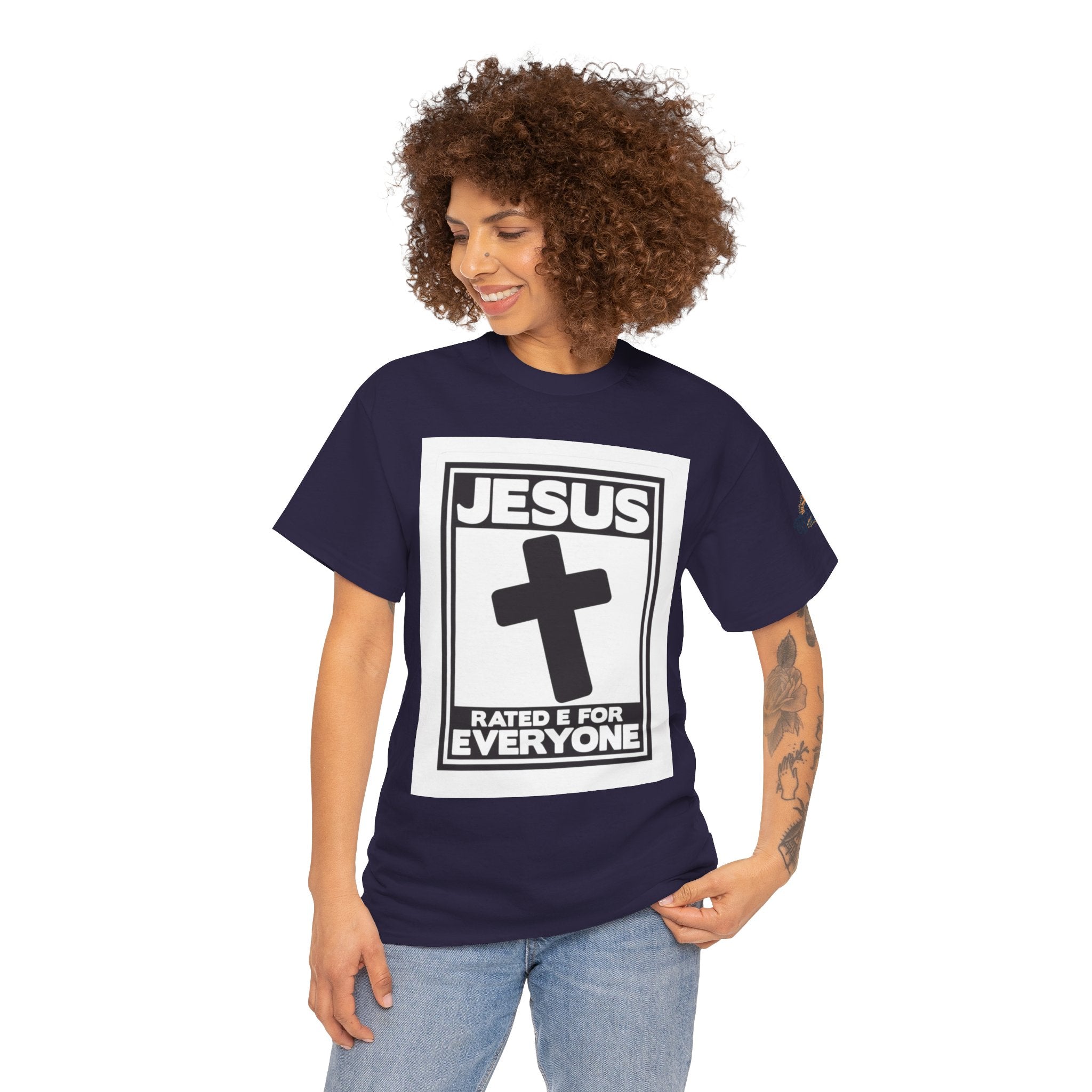 Jesus, Rated E for Everyone T-shirt - Gamer Faith T-shirt - Christian Video Game Parody Printify
