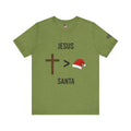 🎄 Jesus > Santa – Minimalist Christian Christmas T-Shirt | Bold Faith Over Holiday Tee | Cross vs Santa Hat Design | Uplifted Gear Printify