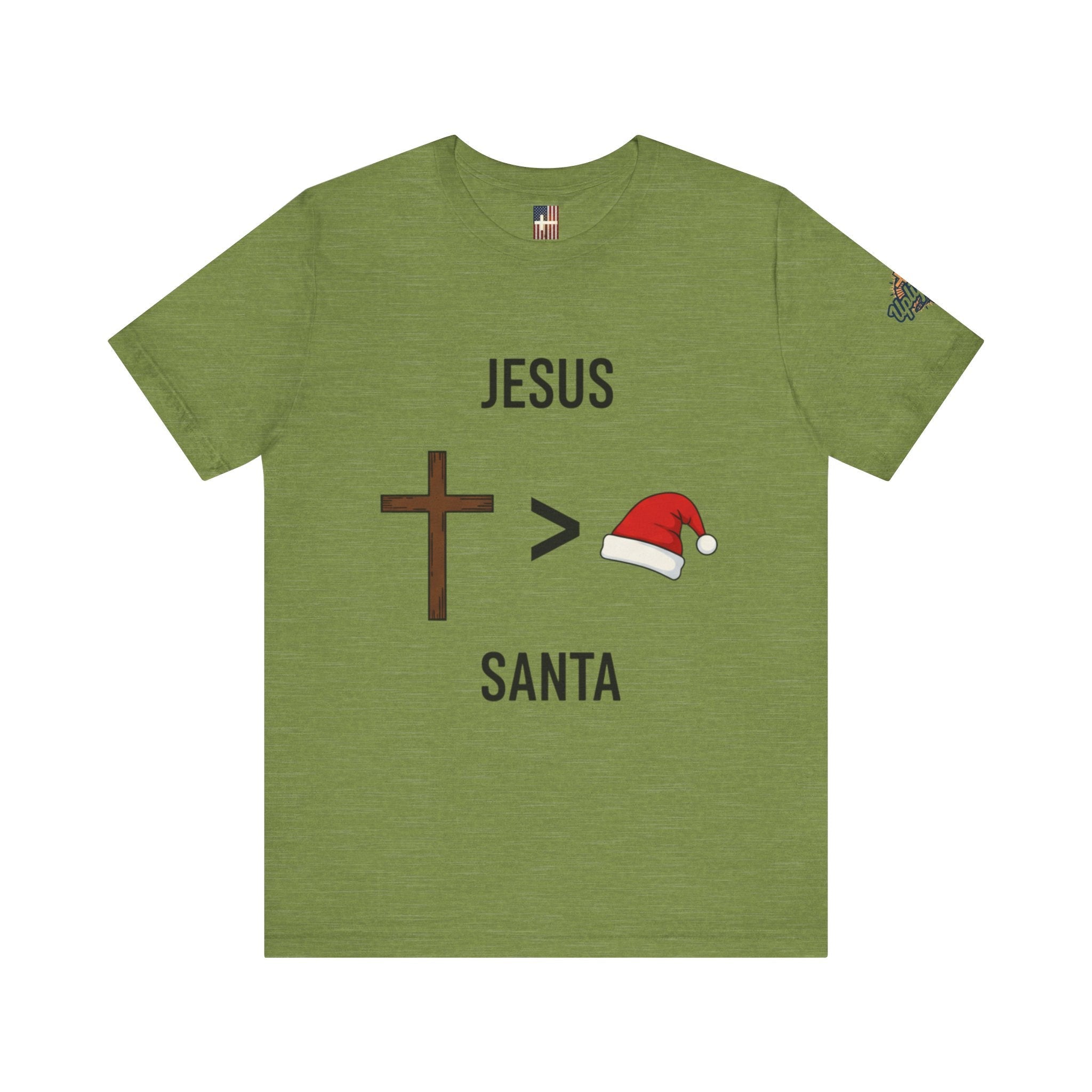 🎄 Jesus > Santa – Minimalist Christian Christmas T-Shirt | Bold Faith Over Holiday Tee | Cross vs Santa Hat Design | Uplifted Gear Printify