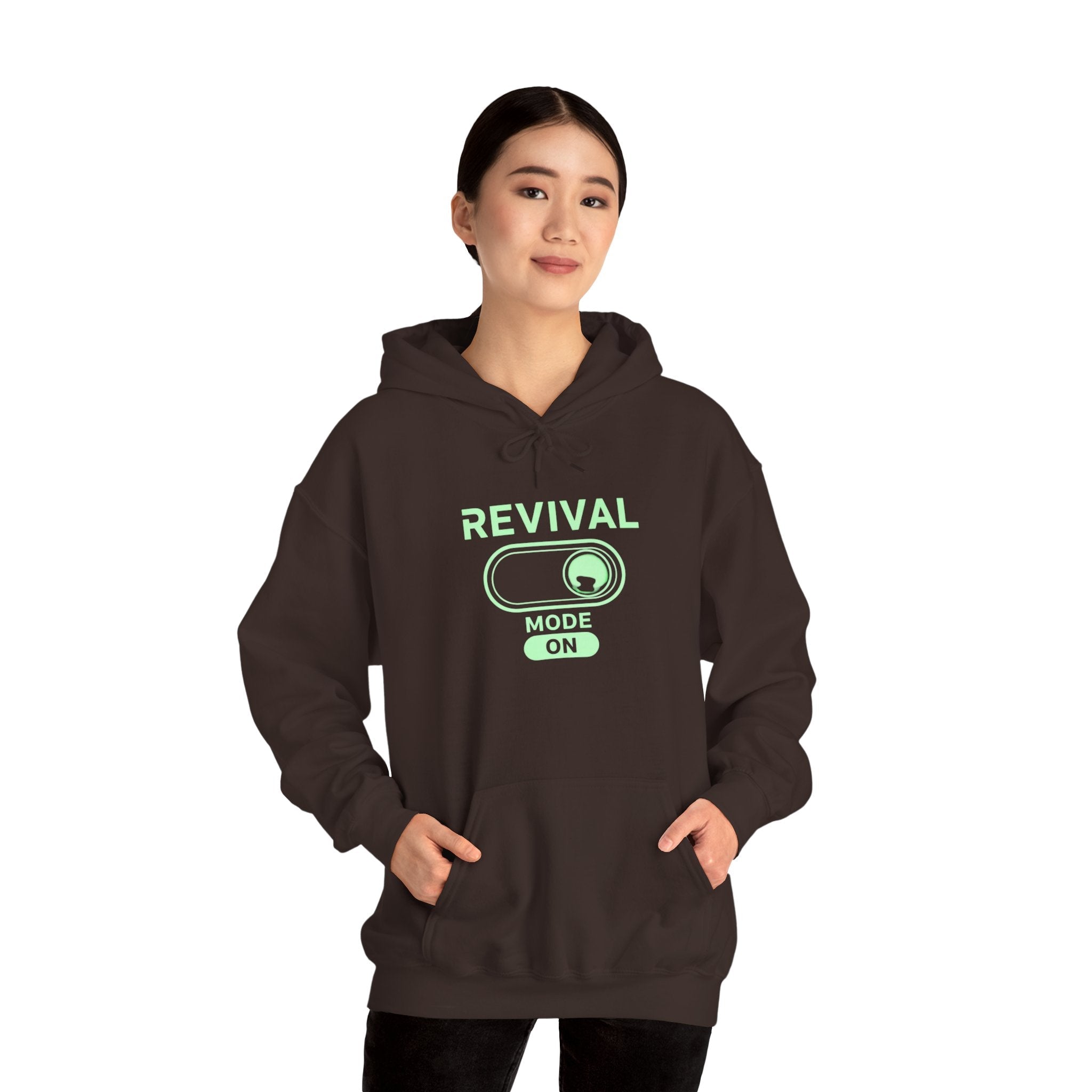 🔥 Revival Mode: ON – Christian Techwear Hoodie | Glowing Green Faith Switch | Futuristic Jesus Shirt | Activate Your Spiritual Awakening | Uplifted Gear Printify