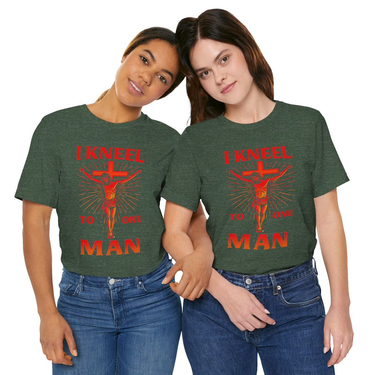 I Kneel to One Man T-shirt – Crucifixion Christian T-shirt for Unashamed Devotion & Bold Faith Printify