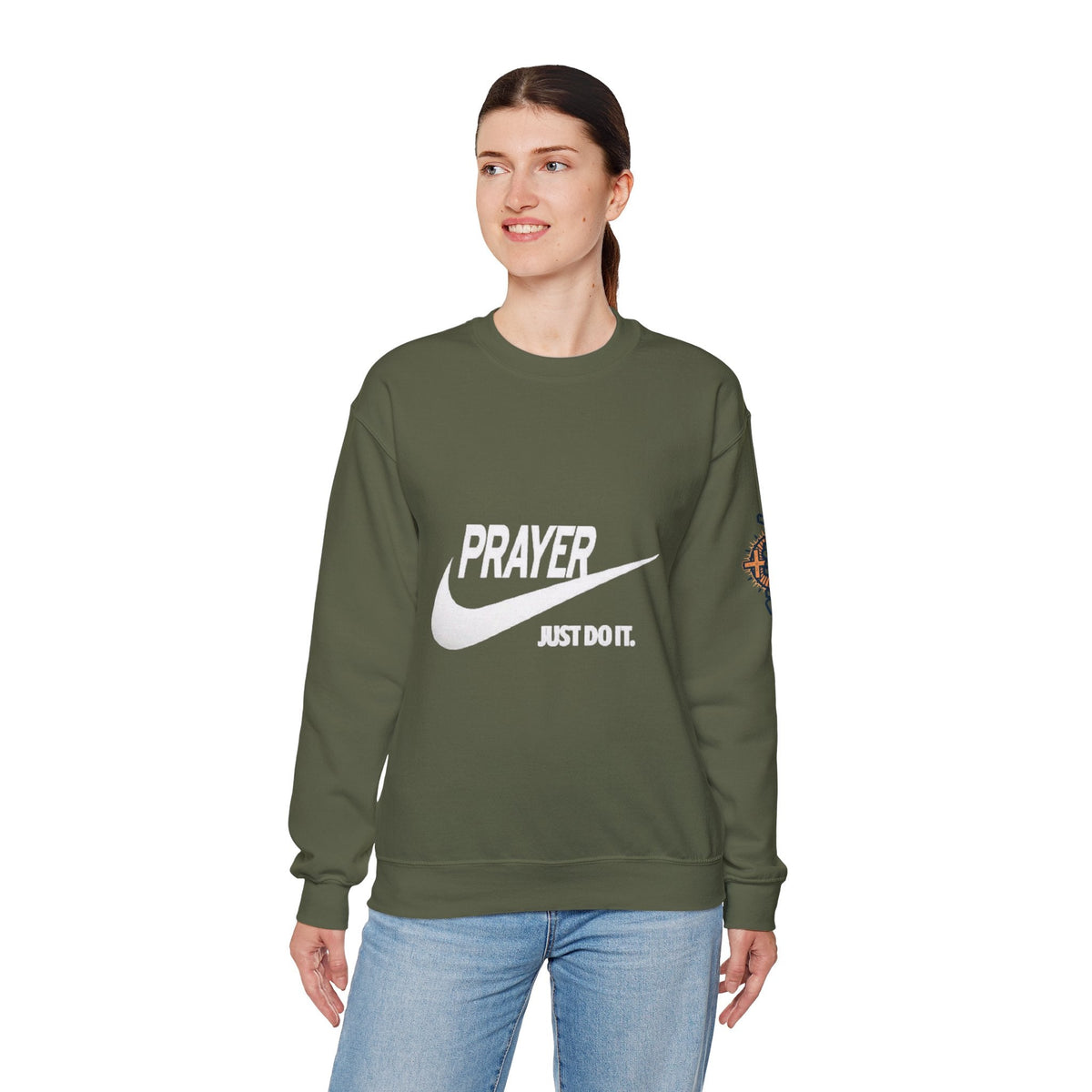 Prayer Just Do It Sweatshirt - Funny Christian Nike Parody Sweatshirt - Faith Gear Printify