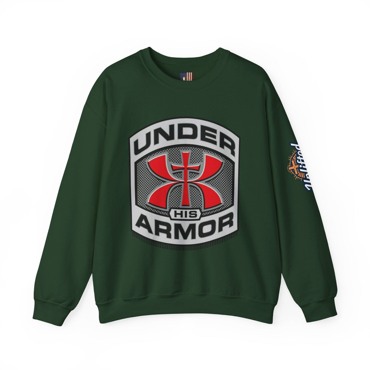 Under His Armor Crewneck Sweatshirt — Christian Faith Graphic Pullover Printify