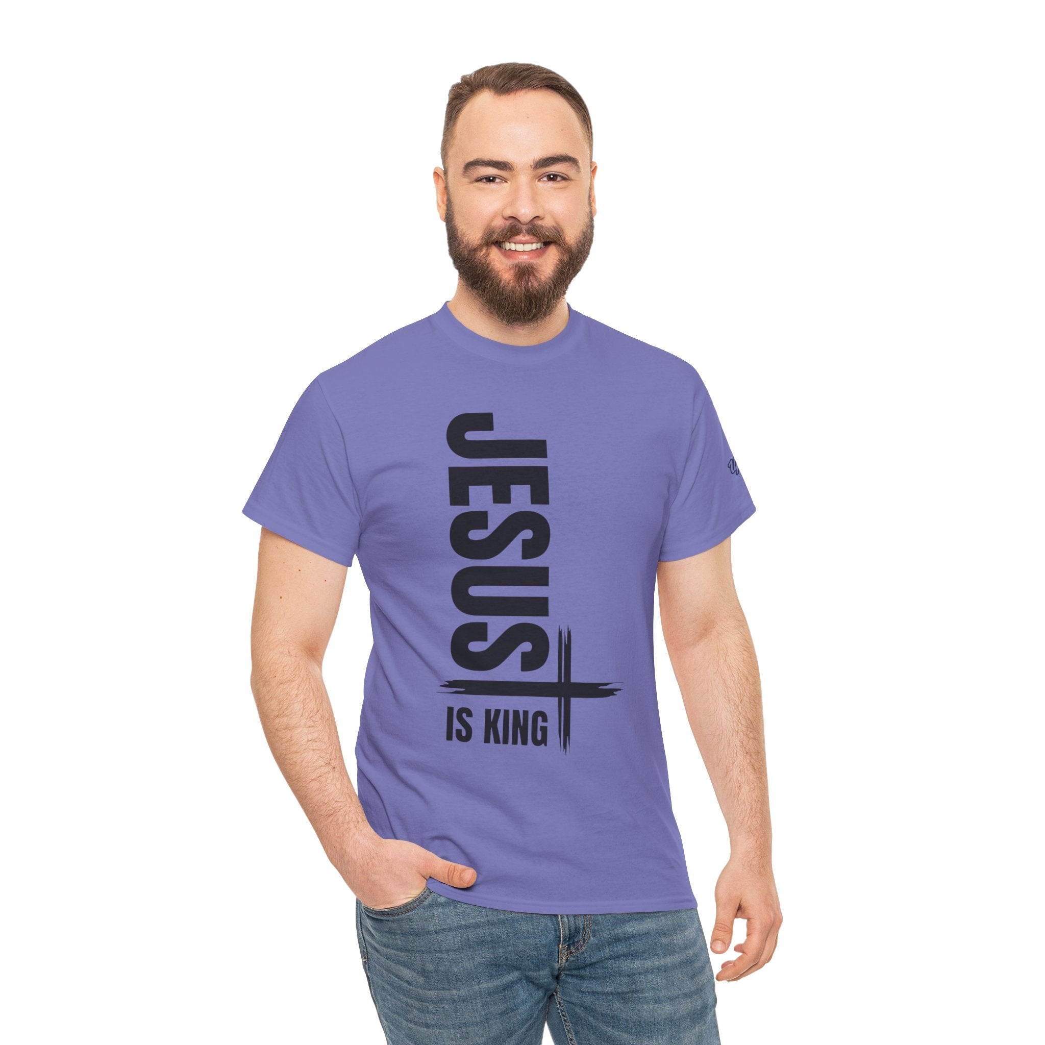 Jesus Is King T-shirt | Modern Typographic Cross Christian T-shirt Printify