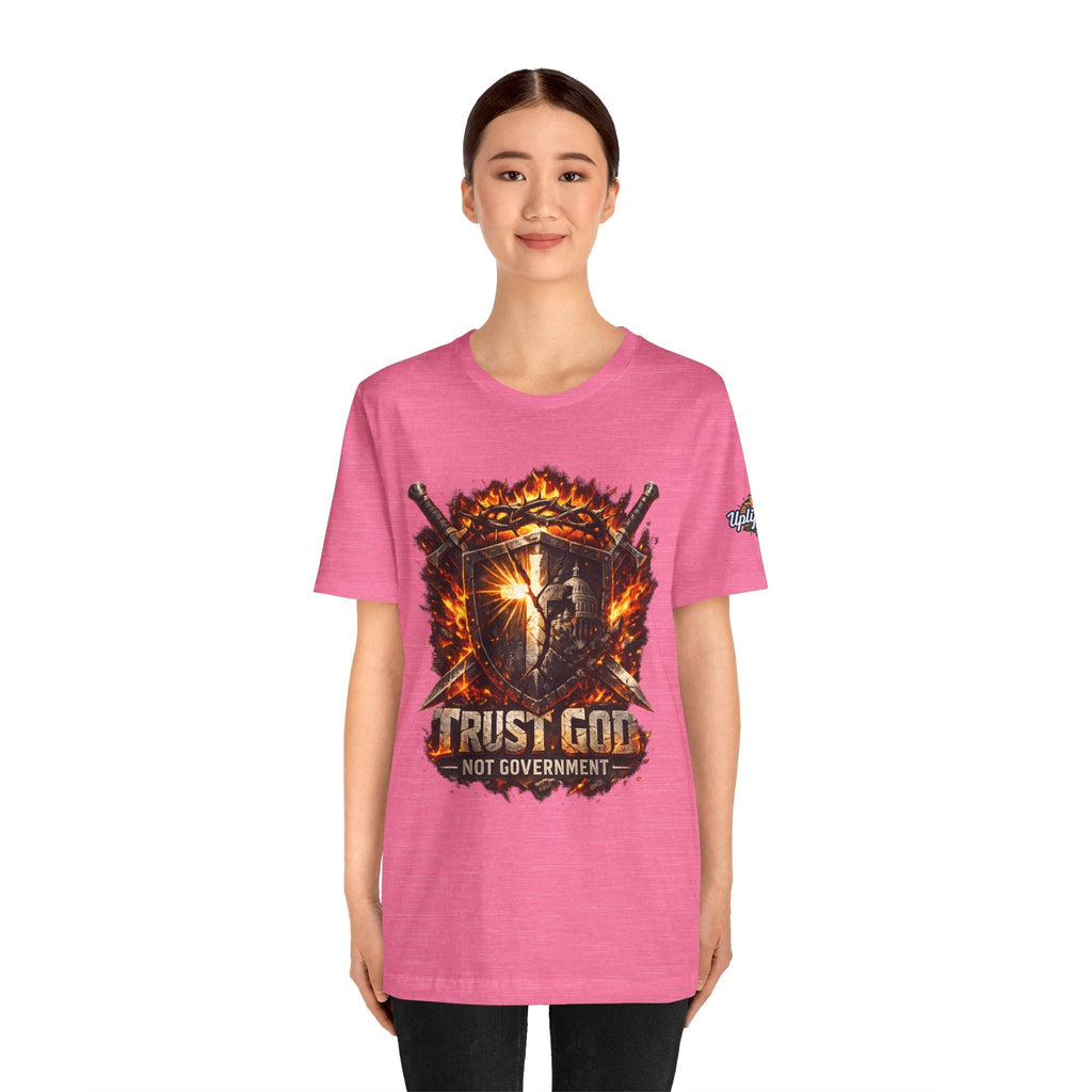 Trust God Not Government Shield Tee — Patriotic Christian Faith T-Shirt Printify