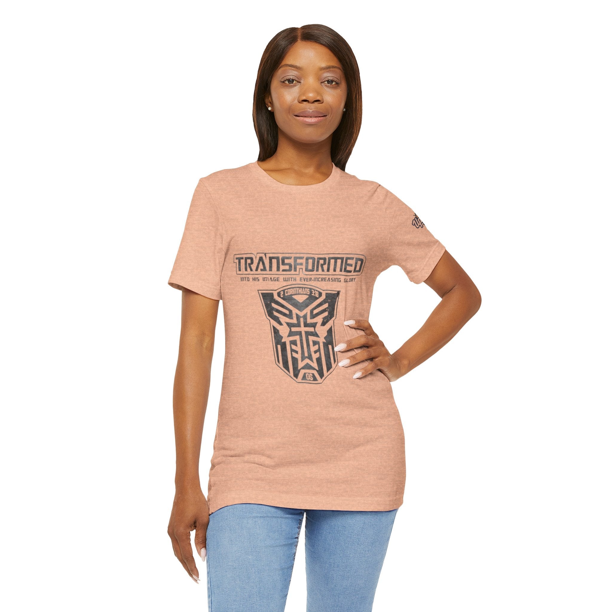 Transformer Logo Christian T-shirt | 2 Corinthians 3:18 Bible Verse T-shirt Printify