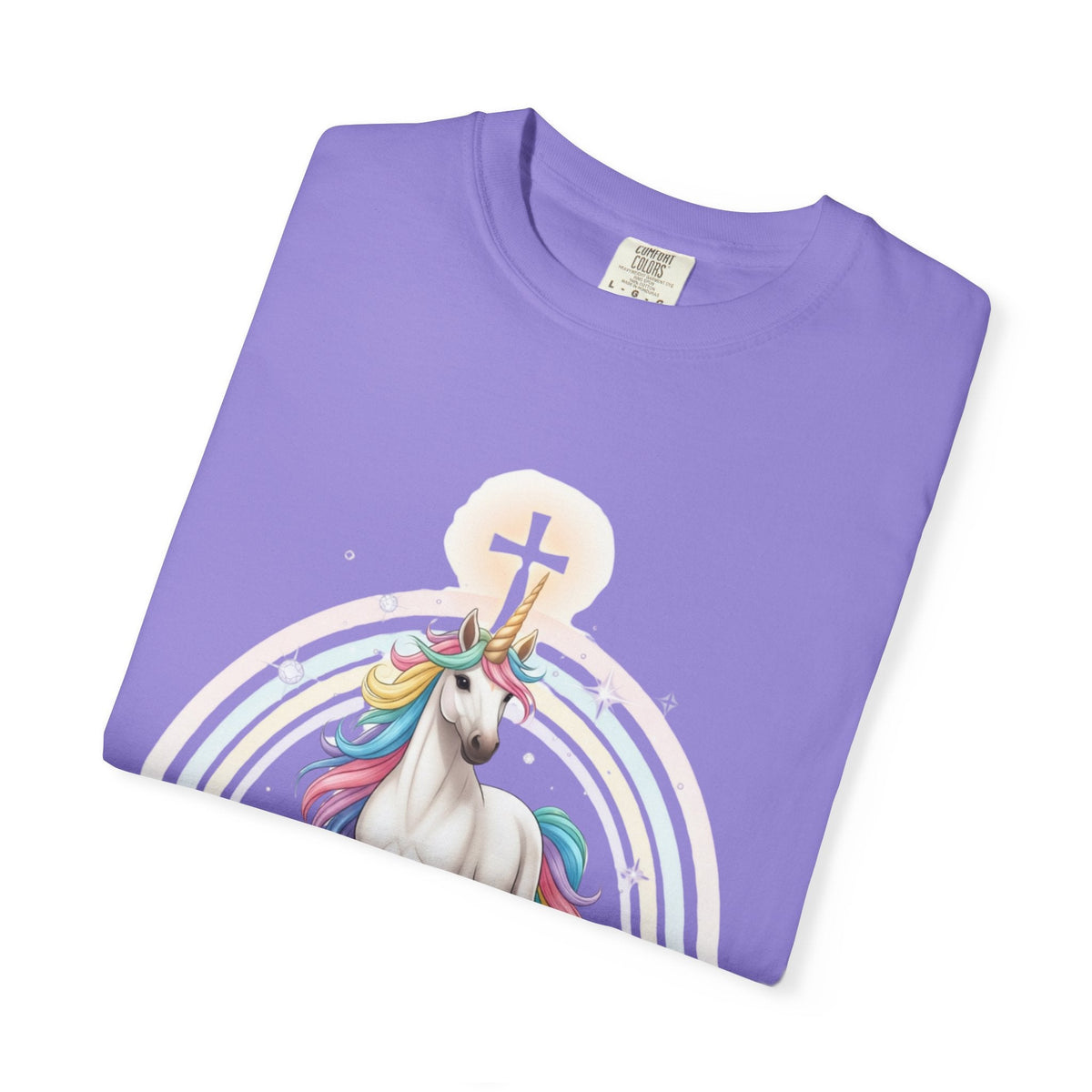 Unique Unicorn Christian T-Shirt – Wonderfully Made with Rainbow Cross & Psalm 139:14 Printify