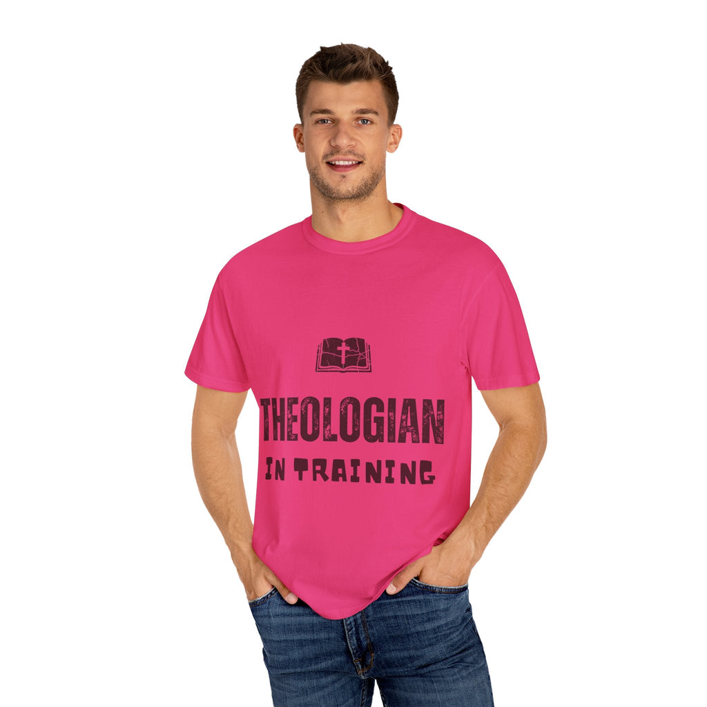 Theologian in Training T-Shirt – Open Bible & Cross Christian Tee for Faithful Learners Printify
