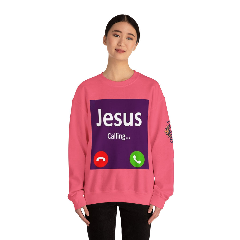 Jesus Calling Sweatshirt – Funny Cell Phone Screen Christian Sweatshirt for Divine Connection & Faith Humor Printify