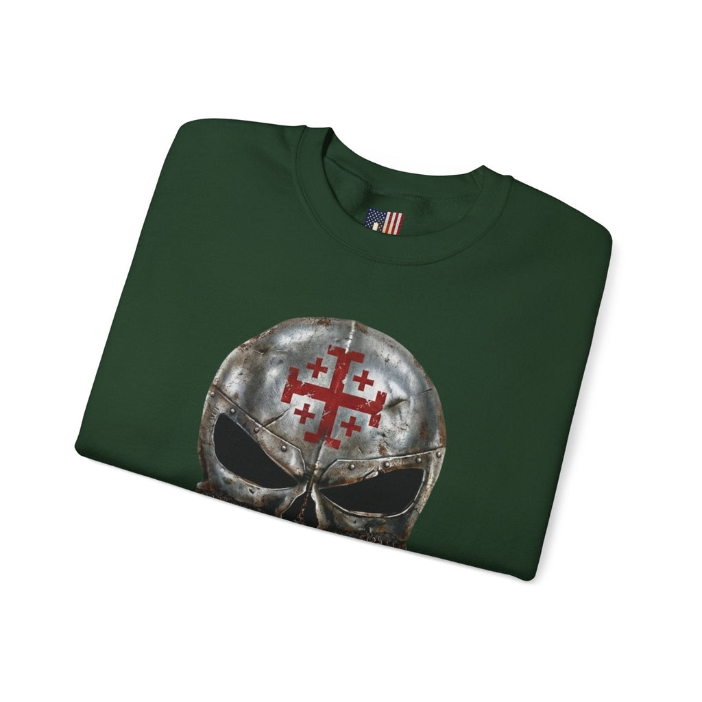 Crusader Knight Christian Skull Sweatshirt - Warrior Armor of God Sweatshirt Printify