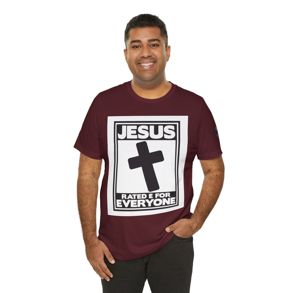 Jesus, Rated E for Everyone T-shirt - Gamer Faith T-shirt - Christian Video Game Parody Printify