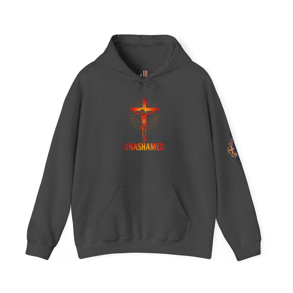 Unashamed Hoodie – Romans 1:16 Crucifixion Christian Sweatshirt for Bold Unwavering Faith Printify