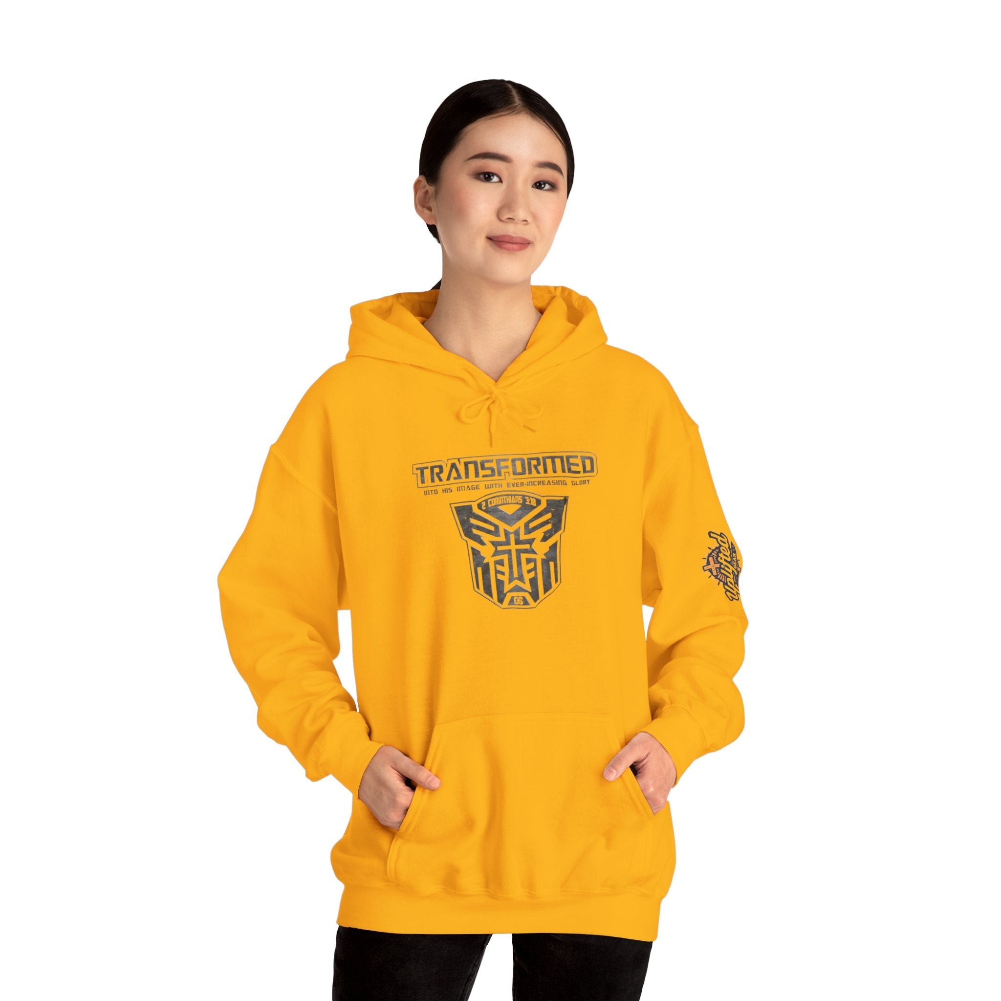 Transformer Logo Christian Hoodie | 2 Corinthians 3:18 Bible Verse Hoodie Printify