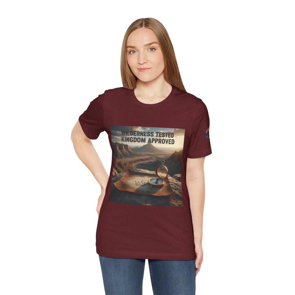 Wilderness Tested Kingdom Approved T-shirt – Mountain Desert Compass Crown Christian T-shirt for Biblical Adventure Faith Printify