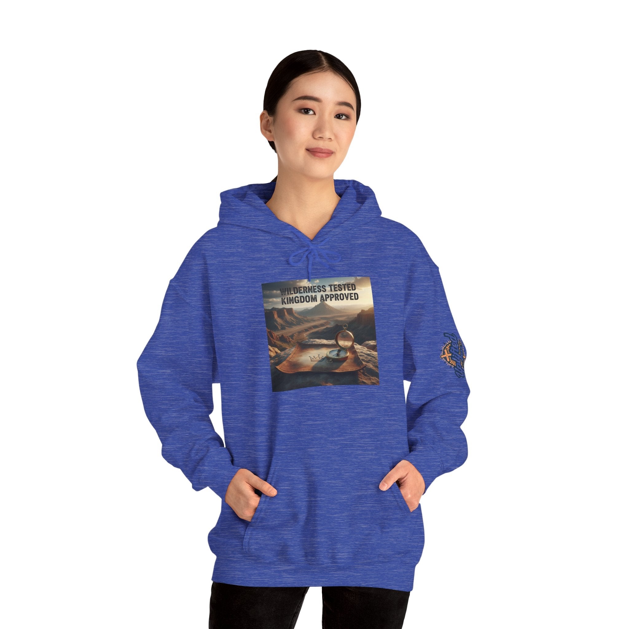 Wilderness Tested Kingdom Approved Hoodie – Mountain Desert Compass Crown Christian Sweatshirt for Biblical Adventure Faith Printify