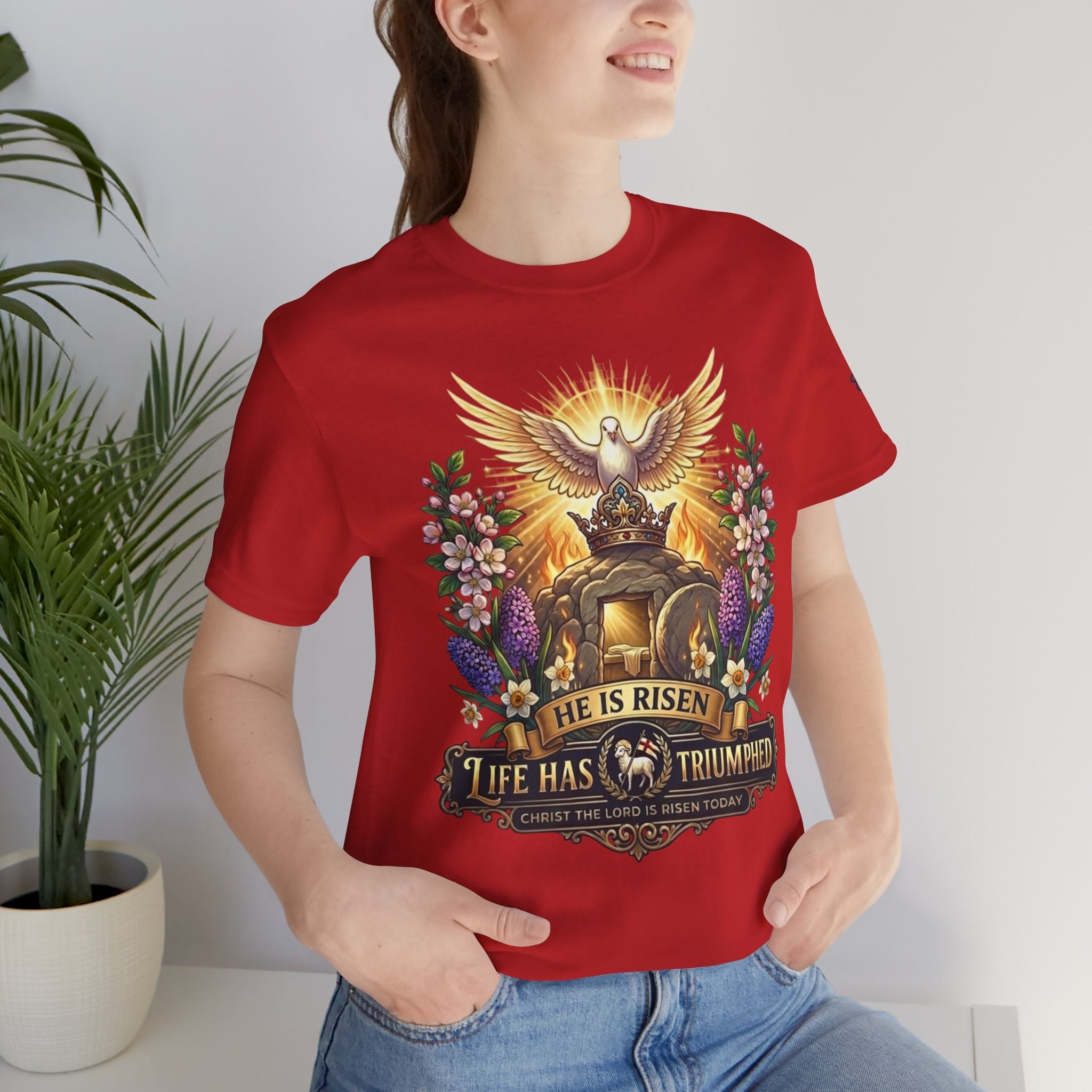 He Is Risen "Life Has Triumphed" T-Shirt — Easter Resurrection Christian Tee Printify