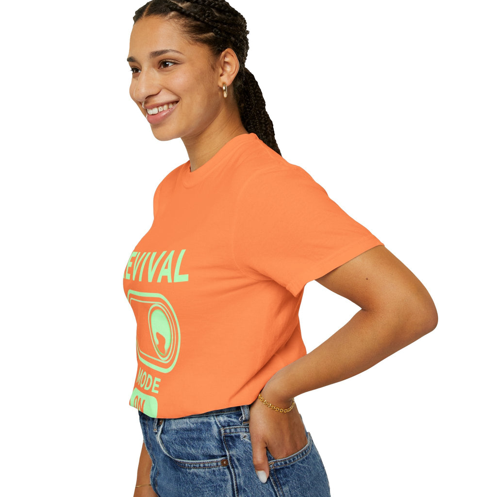 🔥 Revival Mode: ON – Christian Techwear T-Shirt | Glowing Green Faith Switch | Futuristic Jesus Shirt | Activate Your Spiritual Awakening | Uplifted Gear Printify